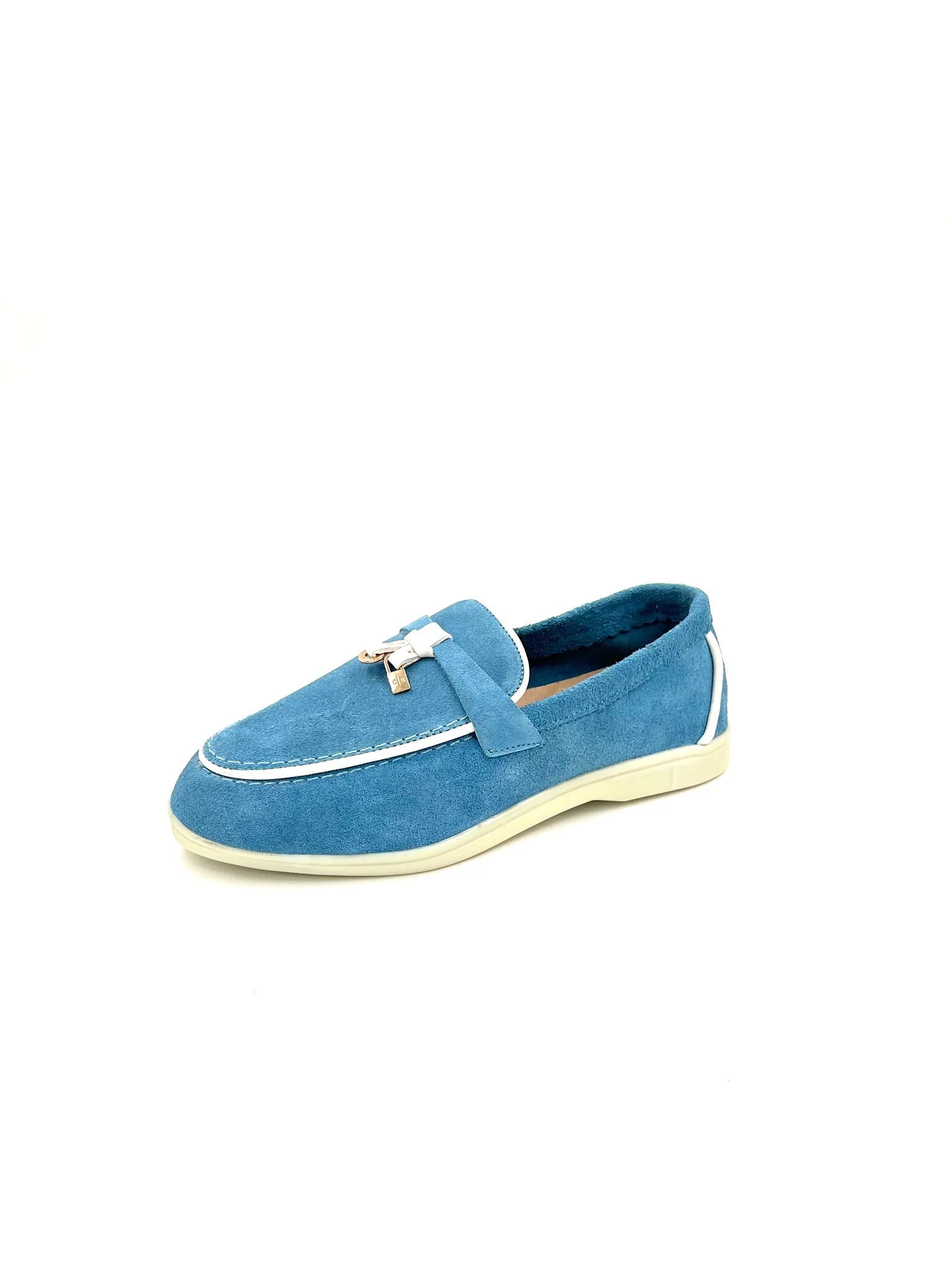 mocassin cuir en bleu ciel